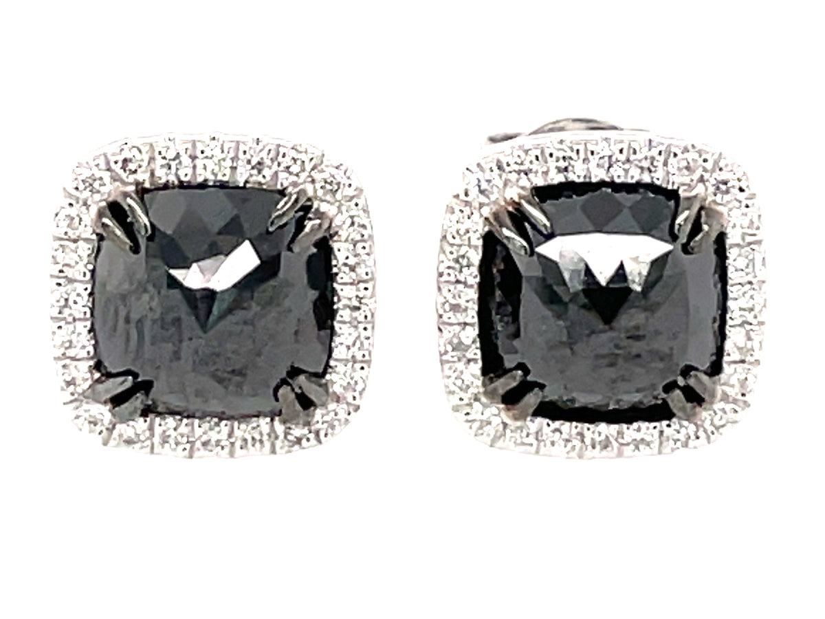 ROSE CUT BLACK & WHITE DIAMOND EARRING, 14KW (R)