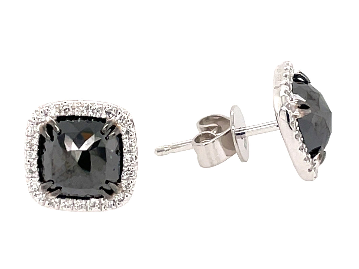 ROSE CUT BLACK & WHITE DIAMOND EARRING, 14KW (R)