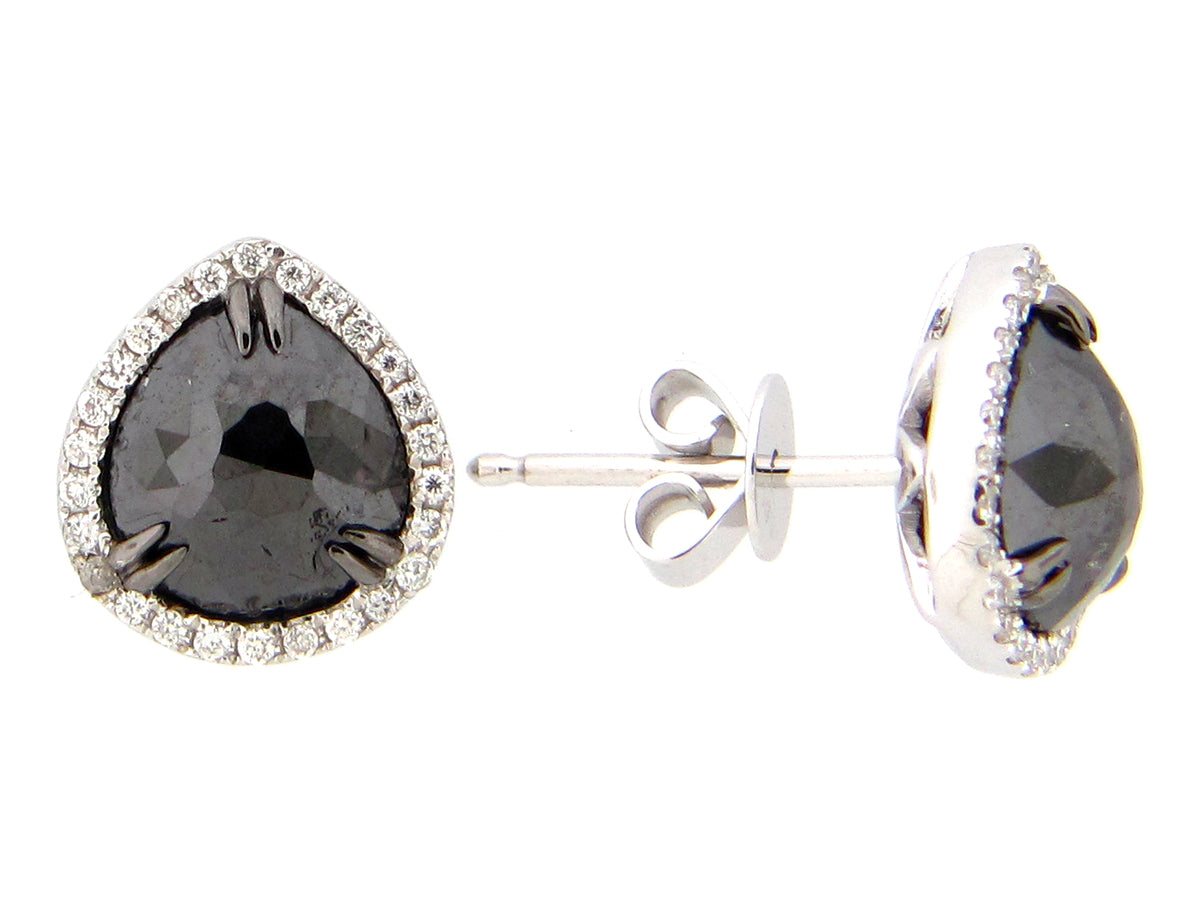 ROSE CUT BLACK & WHITE DIAMOND EARRING, 14KW (R/H)