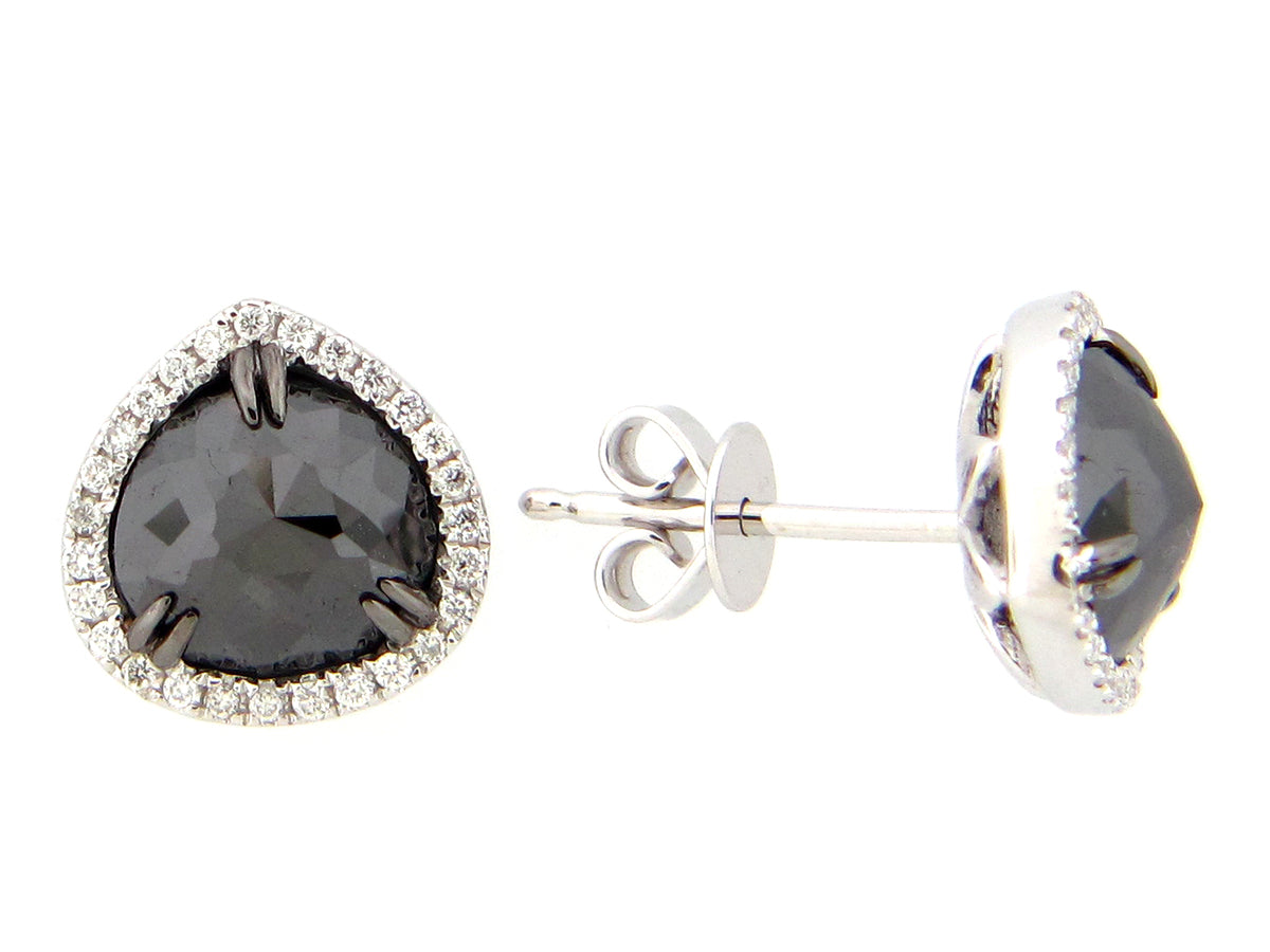 ROSE CUT BLACK & WHITE DIAMOND EARRING, 14KW (R/H)