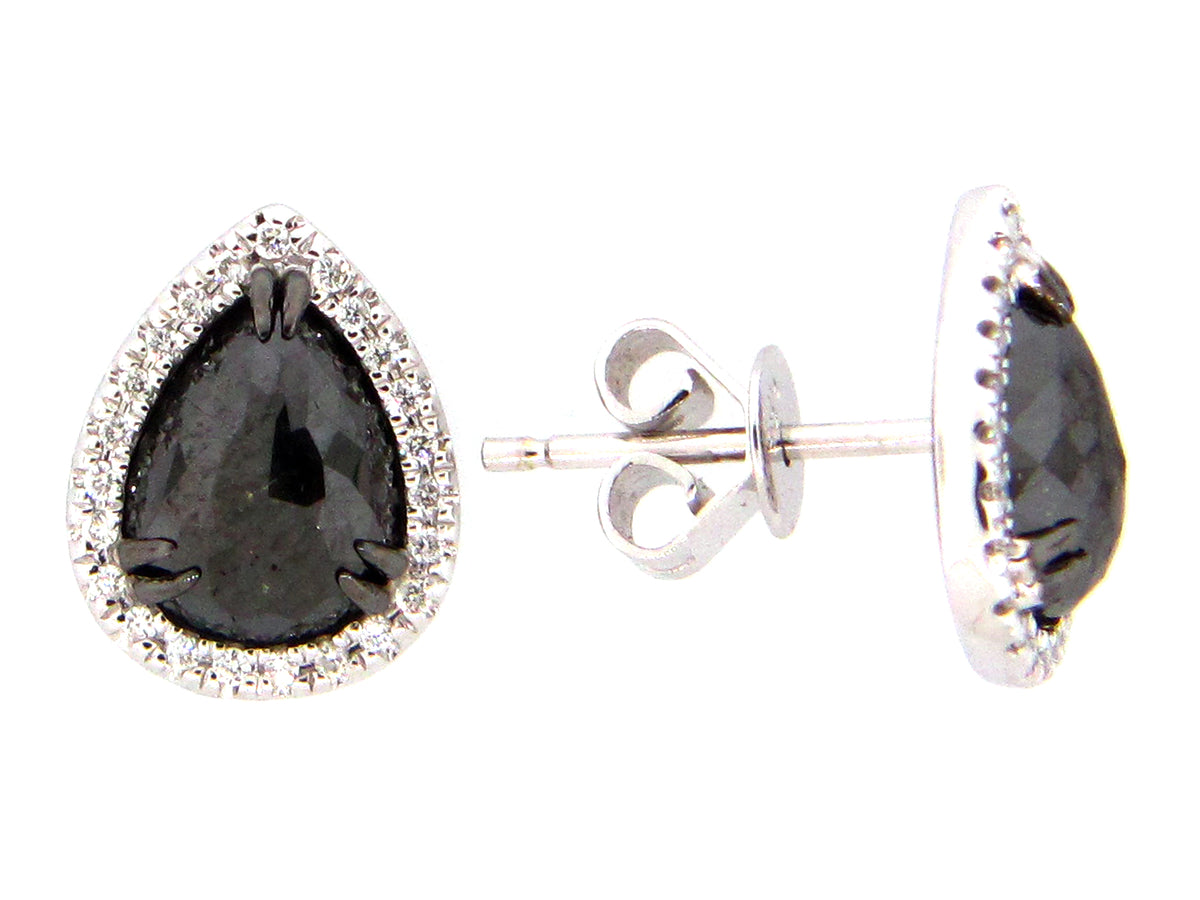 ROSE CUT BLACK & WHITE DIAMOND EARRING, 14KW (R)