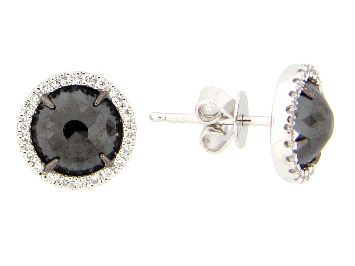 ROSE CUT BLACK & WHITE DIAMOND EARRING, 14KW (R)
