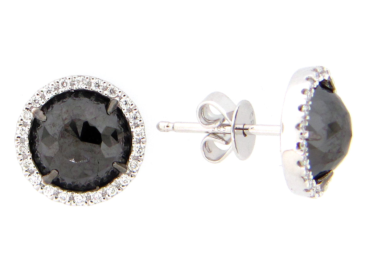 ROSE CUT BLACK & WHITE DIAMOND EARRING, 14KW (R)