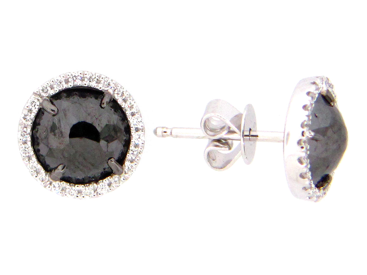 ROSE CUT BLACK & WHITE DIAMOND EARRING, 14KW (R)