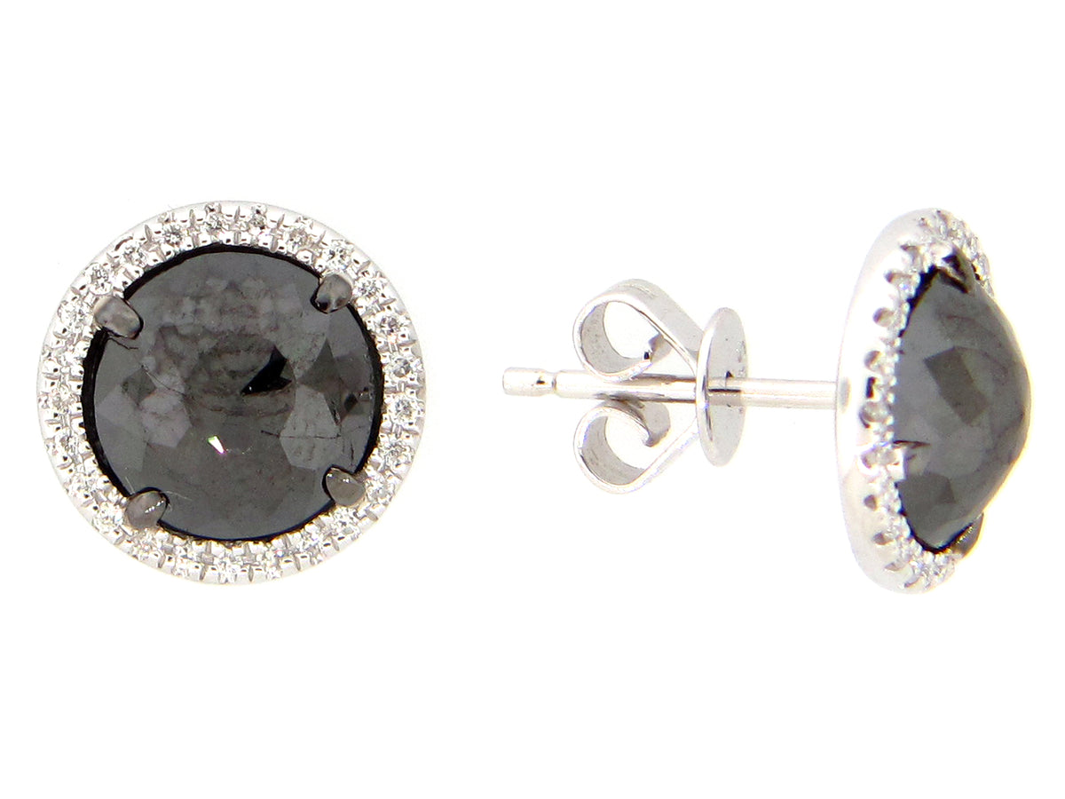 ROSE CUT BLACK & WHITE DIAMOND EARRING, 14KW (R)