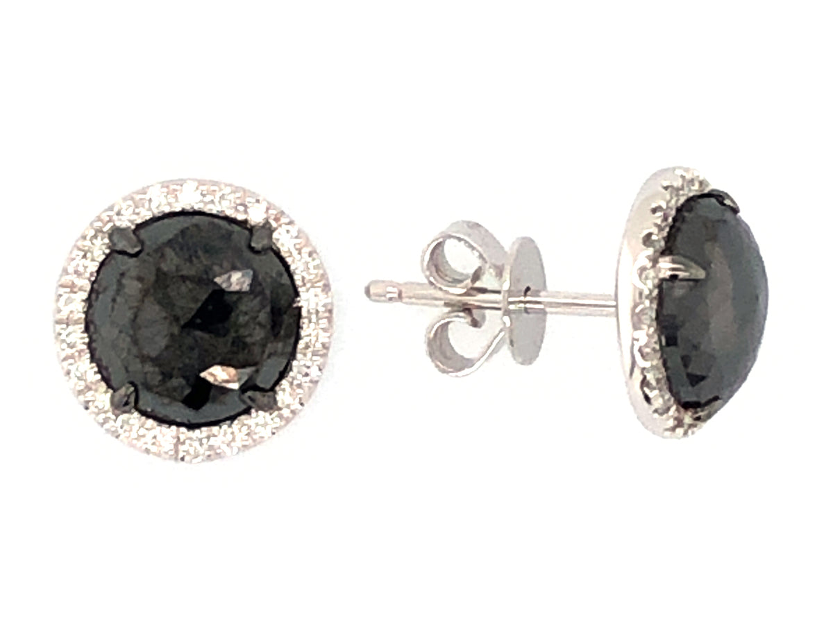 ROSE CUT BLACK & WHITE DIAMOND EARRING, 14KW (R)