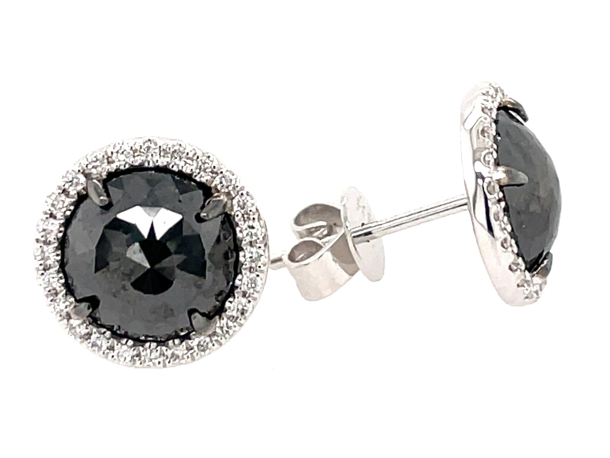 ROSE CUT BLACK & WHITE DIAMOND EARRING, 14KW (R)