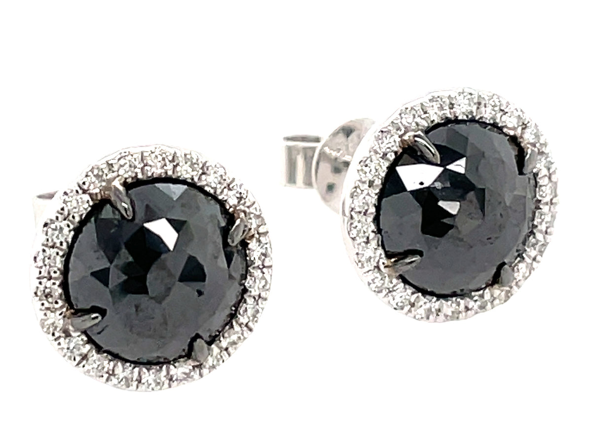 ROSE CUT BLACK & WHITE DIAMOND EARRING, 14KW (R)