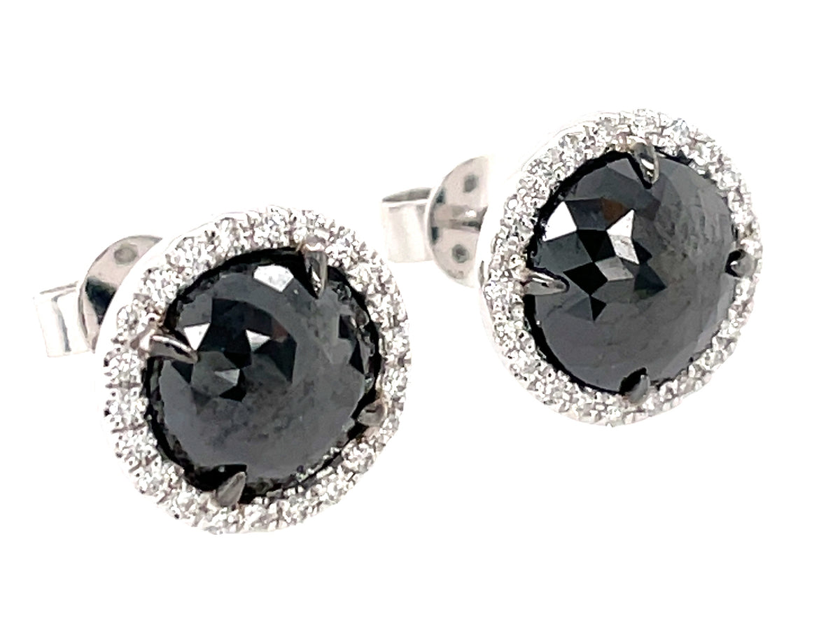ROSE CUT BLACK & WHITE DIAMOND EARRING, 14KW (R)