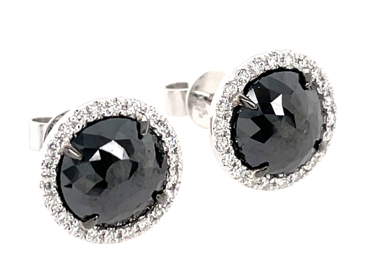 ROSE CUT BLACK & WHITE DIAMOND EARRING, 14KW (R)