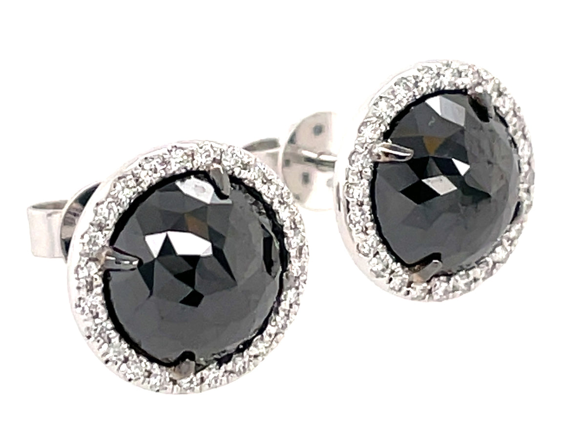 ROSE CUT BLACK & WHITE DIAMOND EARRING, 14KW (R)