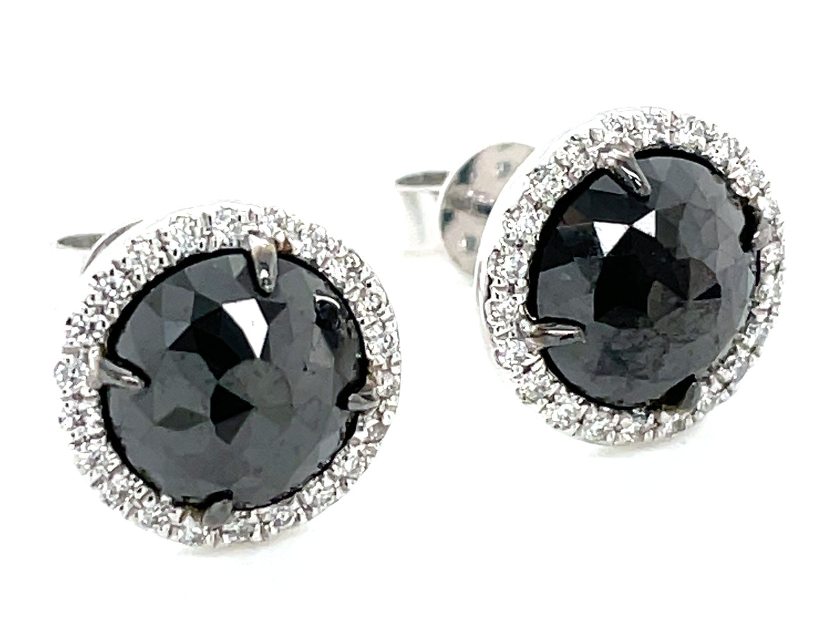 ROSE CUT BLACK & WHITE DIAMOND EARRING, 14KW (R)