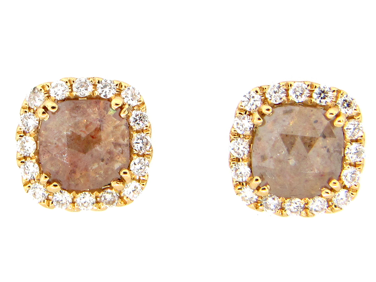 ROSE CUT GRAY GREEN DIAMOND EARRING, 18KY (N)