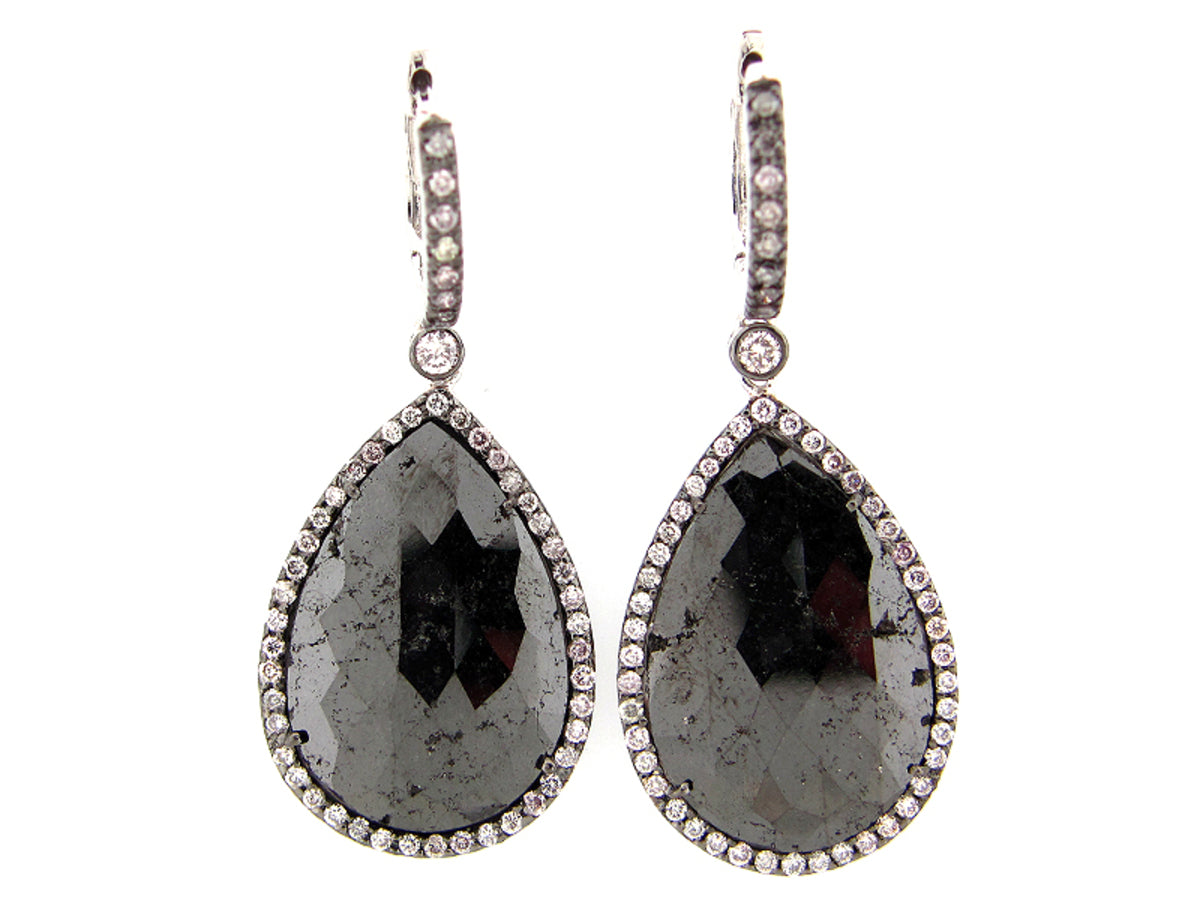 ROSE ROUGH CUT BLACK DIAMOND SLICE EARRING, 18KW (R/N)