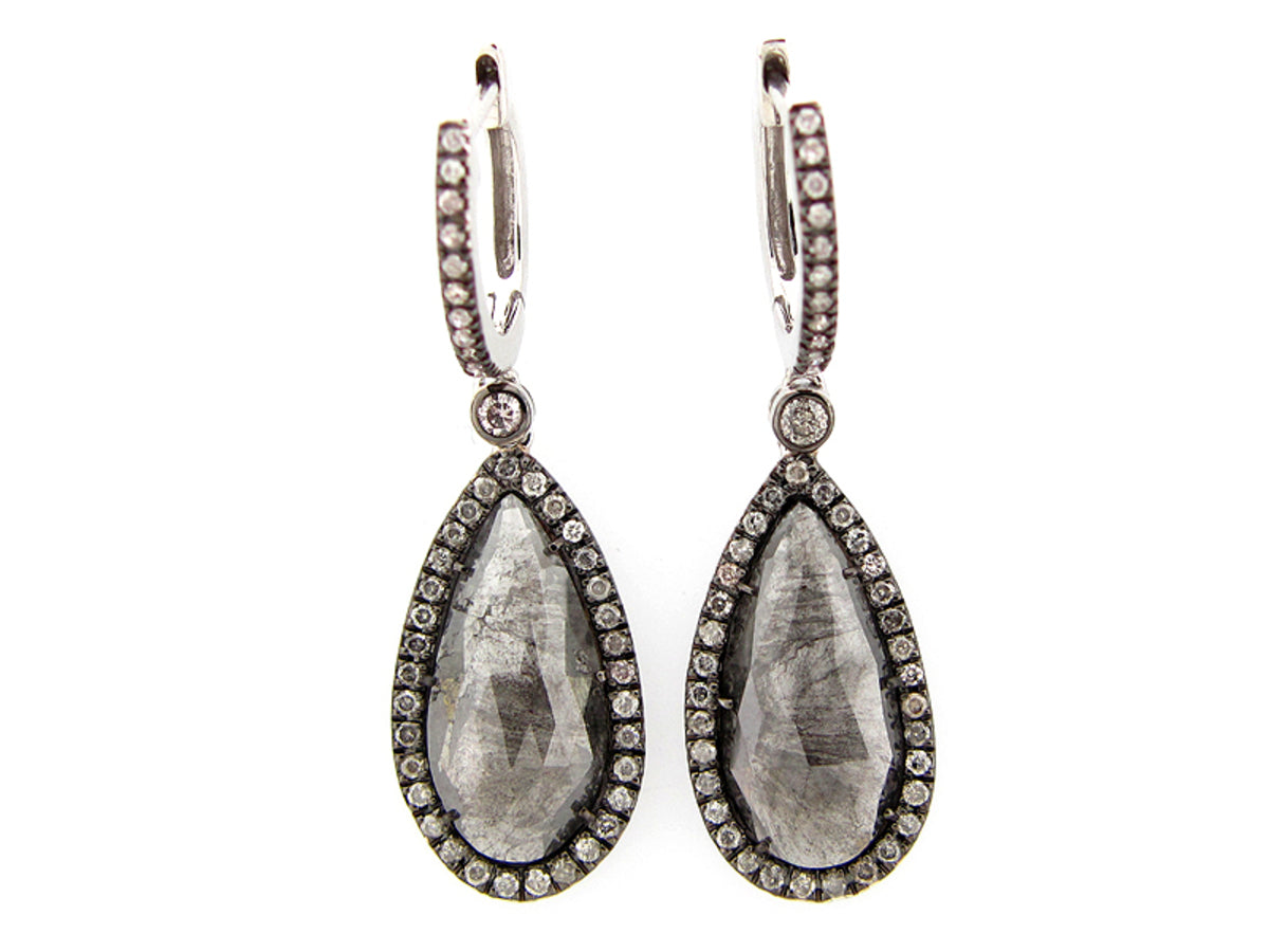 ROSE CUT SLICE GREY DIAMOND EARRING, 18KW (N)