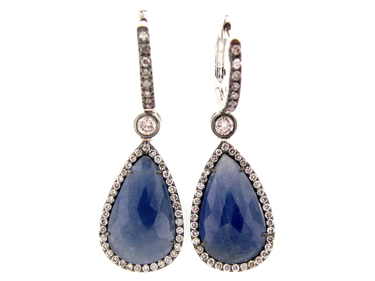 ROSE CUT SAPPHIRE & FANCY DIAMOND EARRING, 18KW (N)