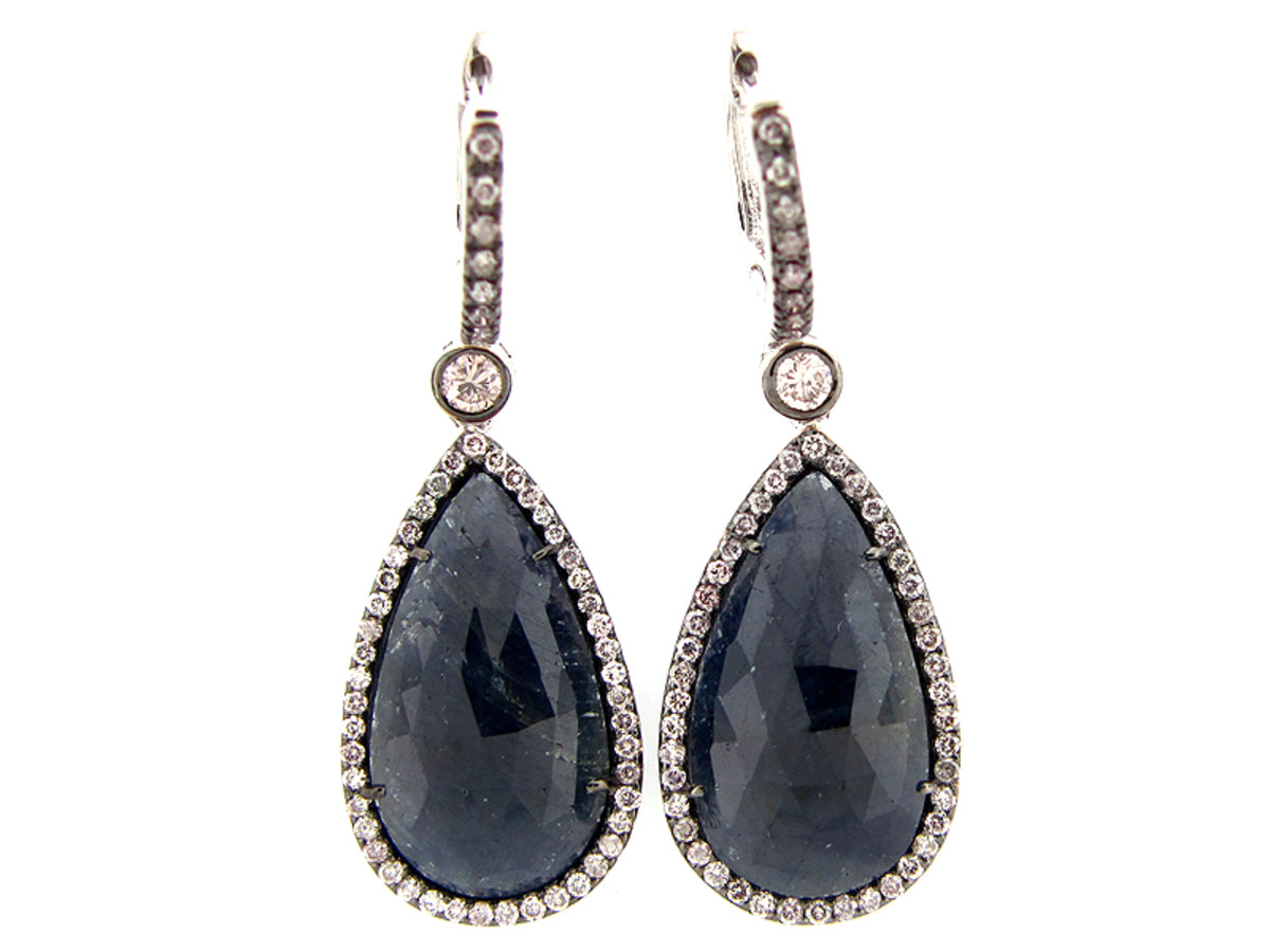 ROSE CUT SAPPHIRE & FANCY DIAMOND EARRING, 18KW (N)