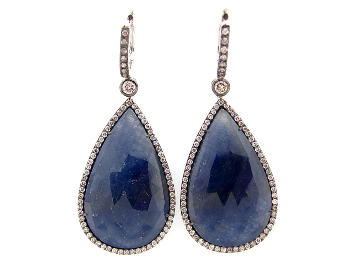 ROSE CUT SAPPHIRE & FANCY DIAMOND EARRING, 18KW (N)