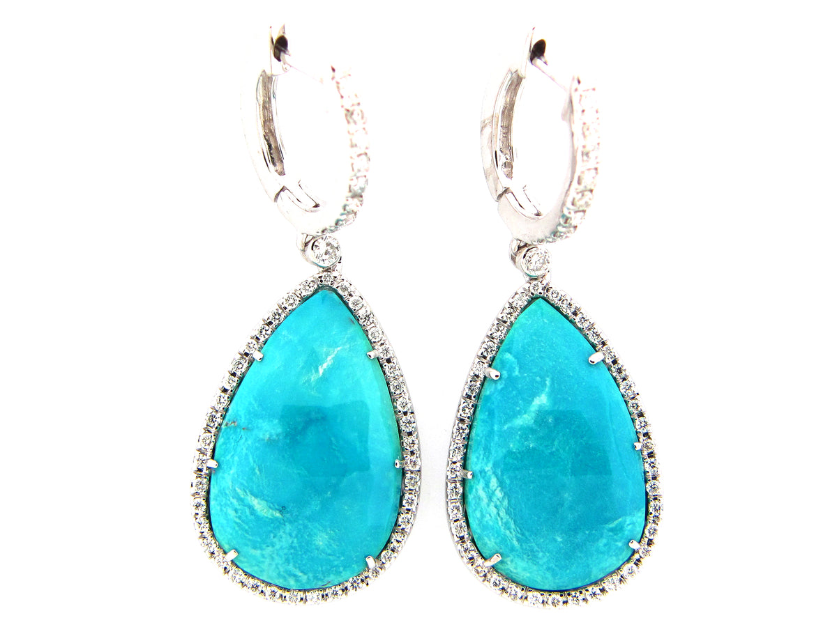 ROSE CUT TURQUOISE & DIAMOND EARRING, 18KW (H)