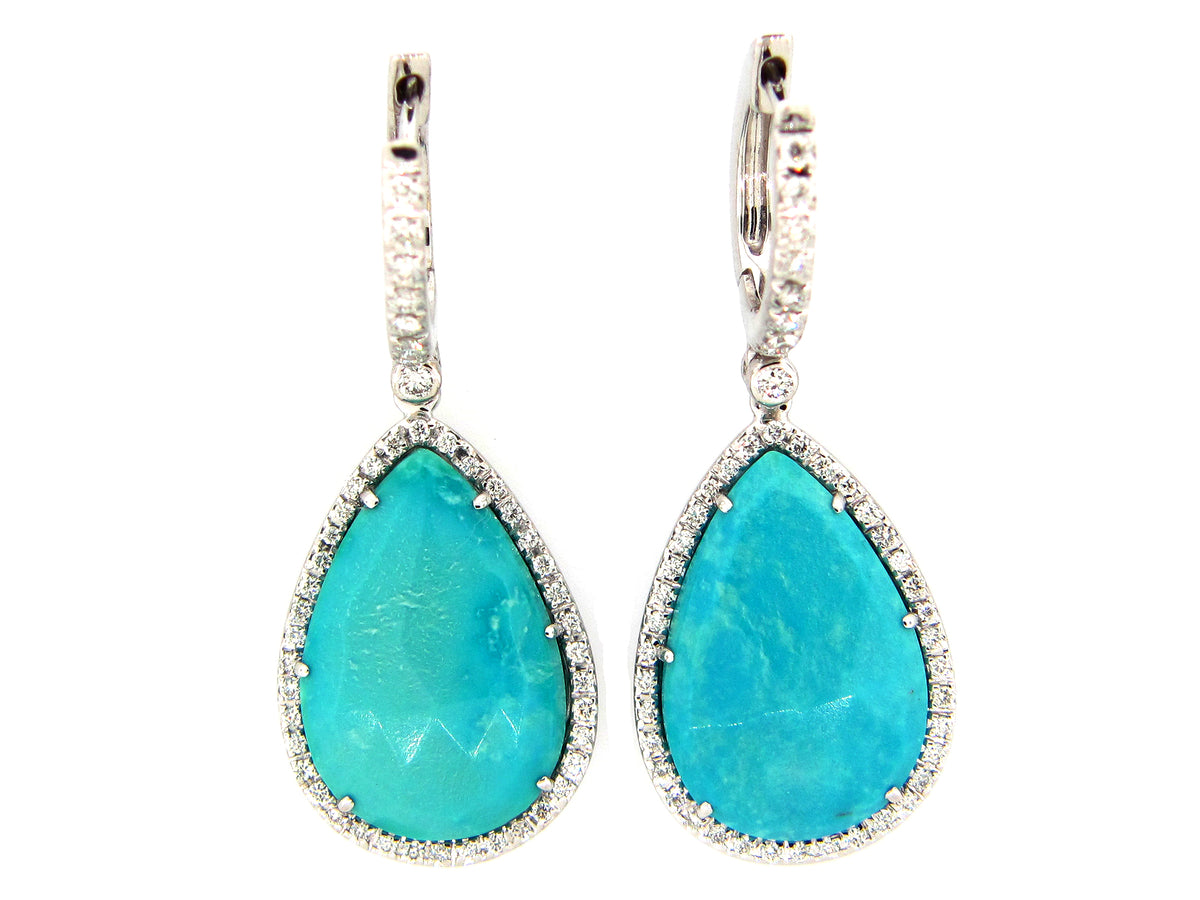 ROSE CUT TURQUOISE & DIAMOND EARRING, 18KW (H)