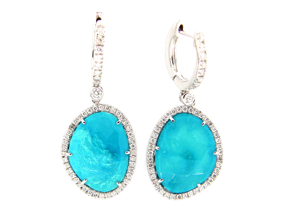 ROSE CUT TURQUOISE & DIAMOND EARRING, 18KW (H)