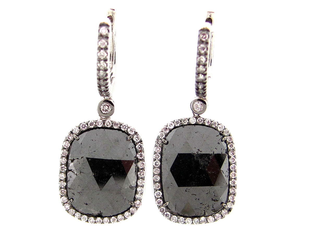 ROSE ROUGH CUT BLACK DIAMOND SLICE EARRING, 18KW (R/N)