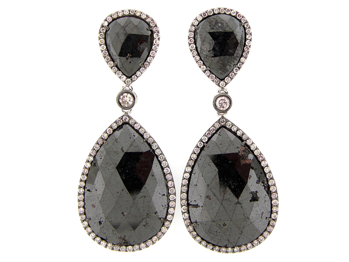 ROSE ROUGH CUT BLACK DIAMOND EARRING, 18KW (R/N)