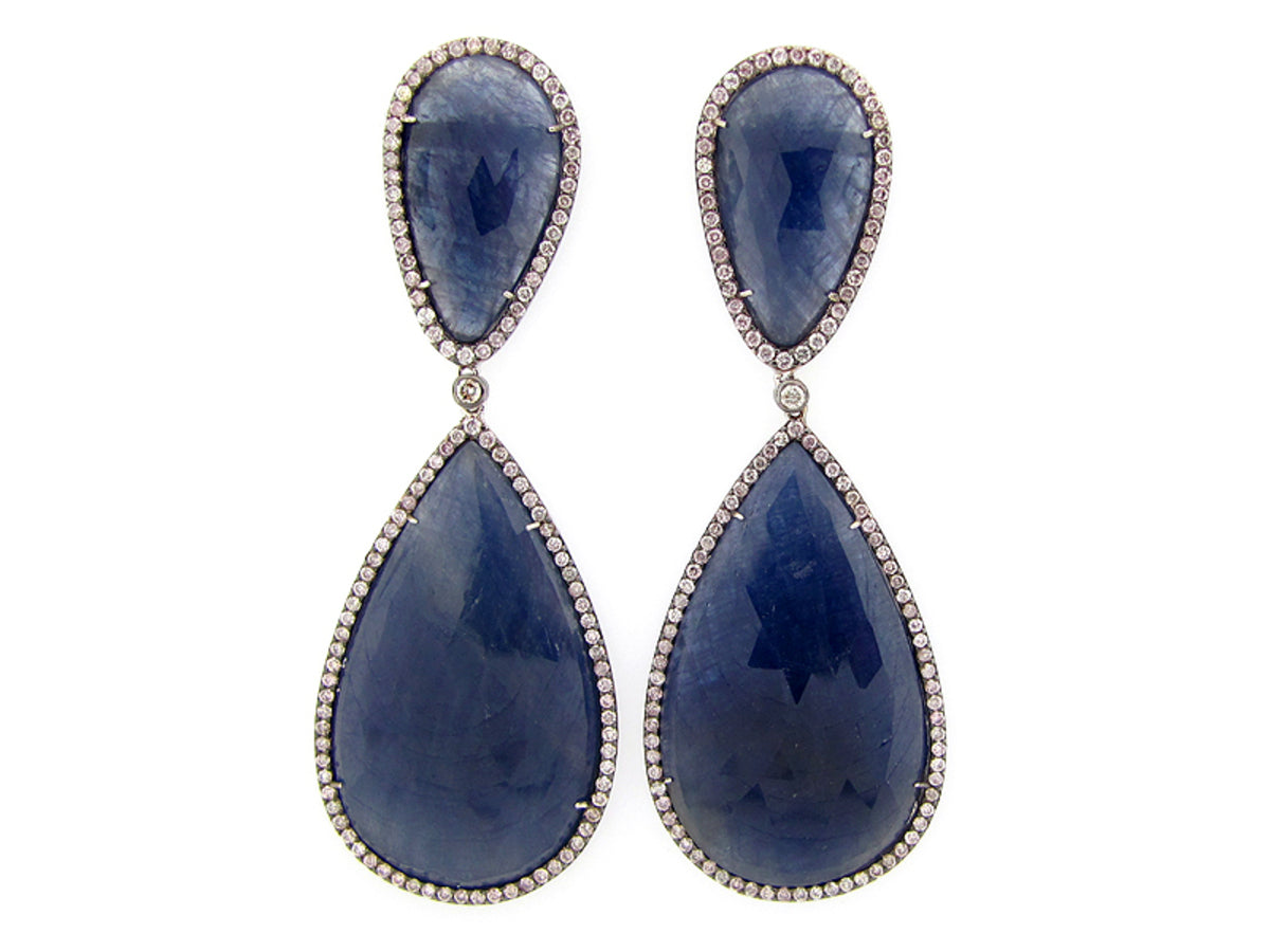 ROSE CUT SAPPHIRE & DIAMOND EARRING, 18KW (N)