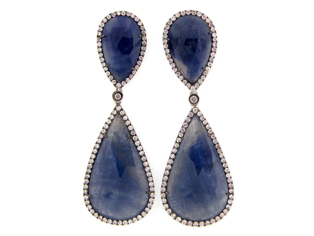 ROSE CUT SAPPHIRE & DIAMOND EARRING, 18KW (N)