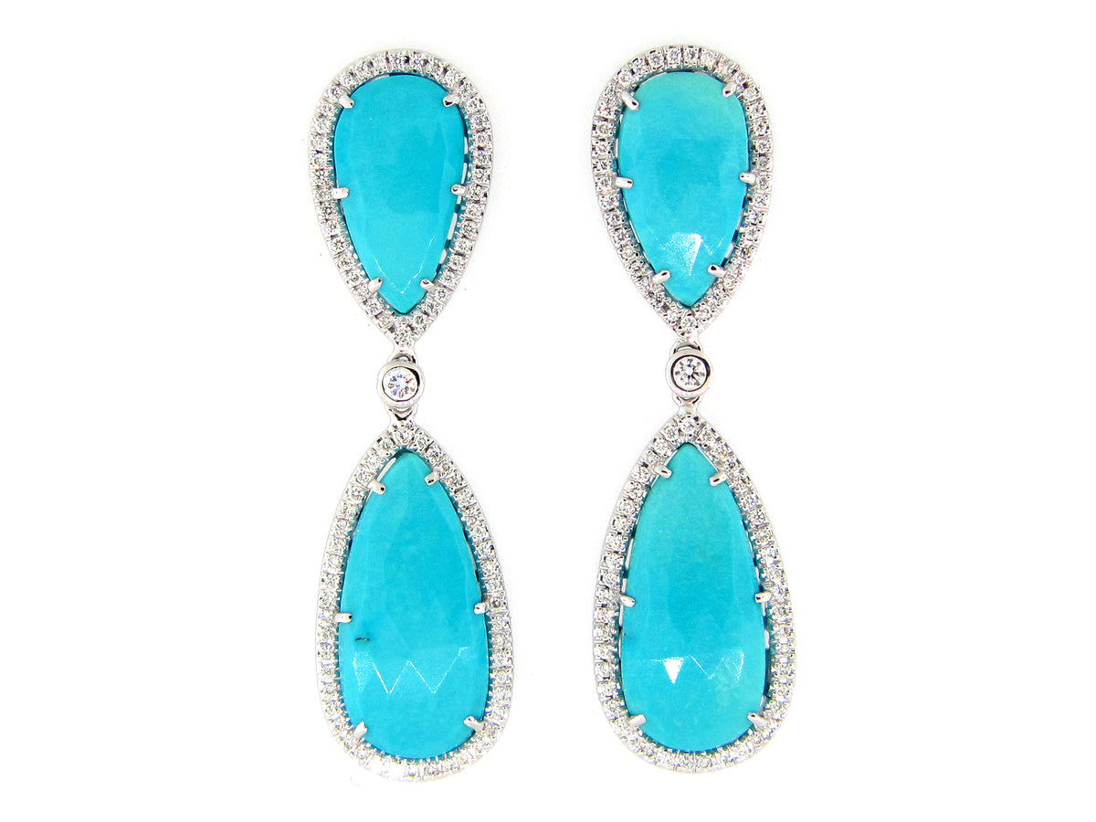 TURQUOISE & DIAMOND EARRING, 18KW (N)