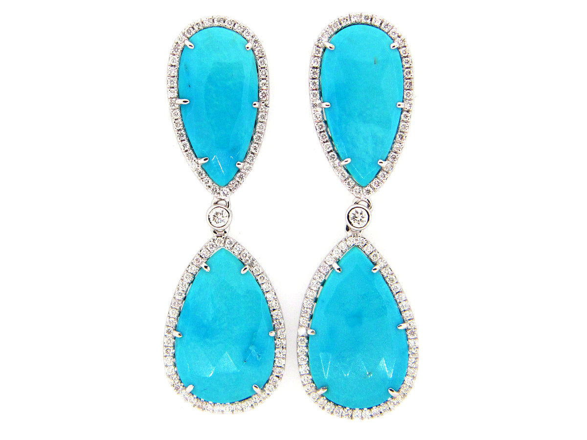 TURQUOISE & DIAMOND EARRING, 18KW (N)