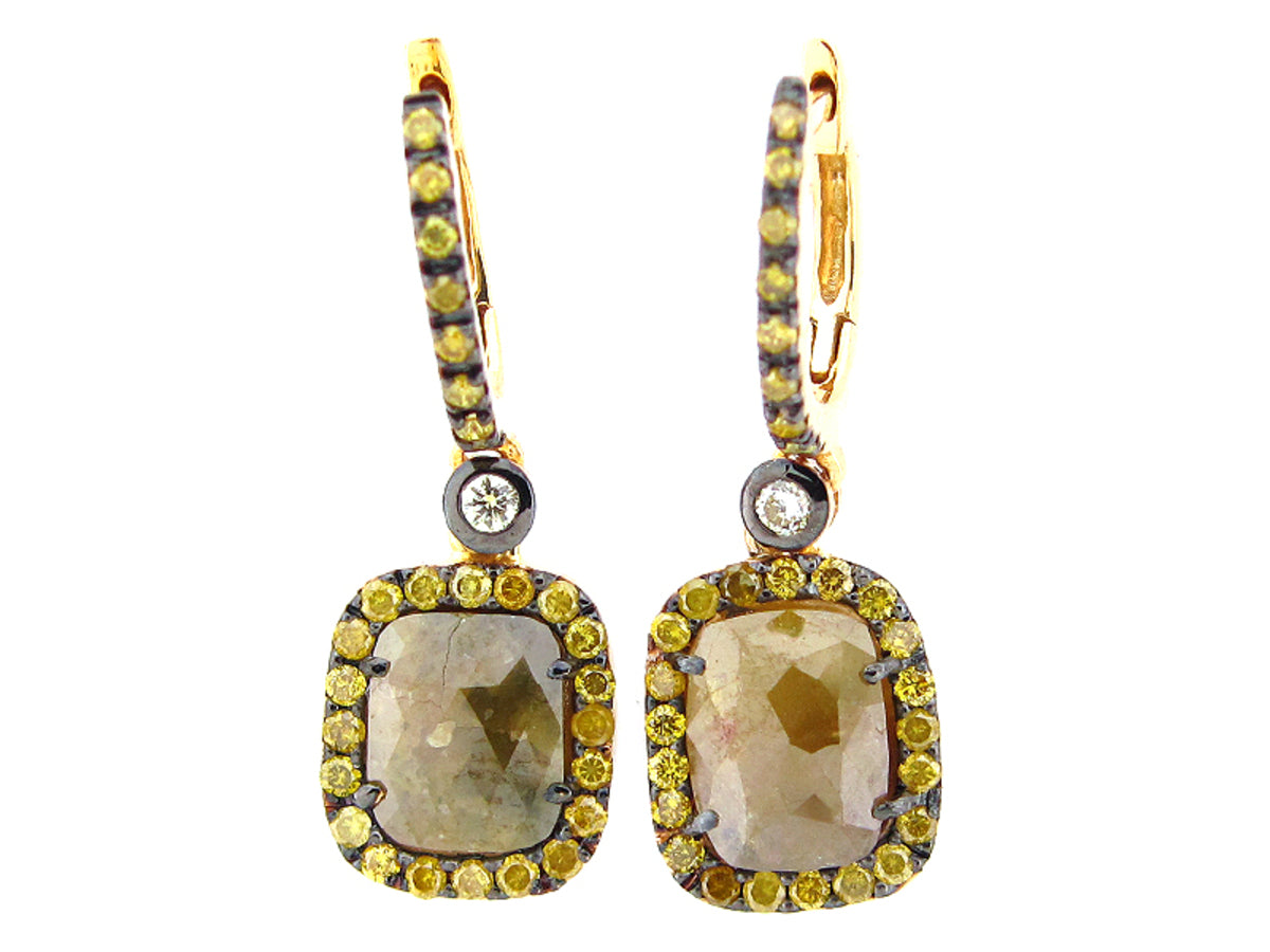 ROSE CUT SLICE YELLOW DIAMOND EARRING, 18KY (N)