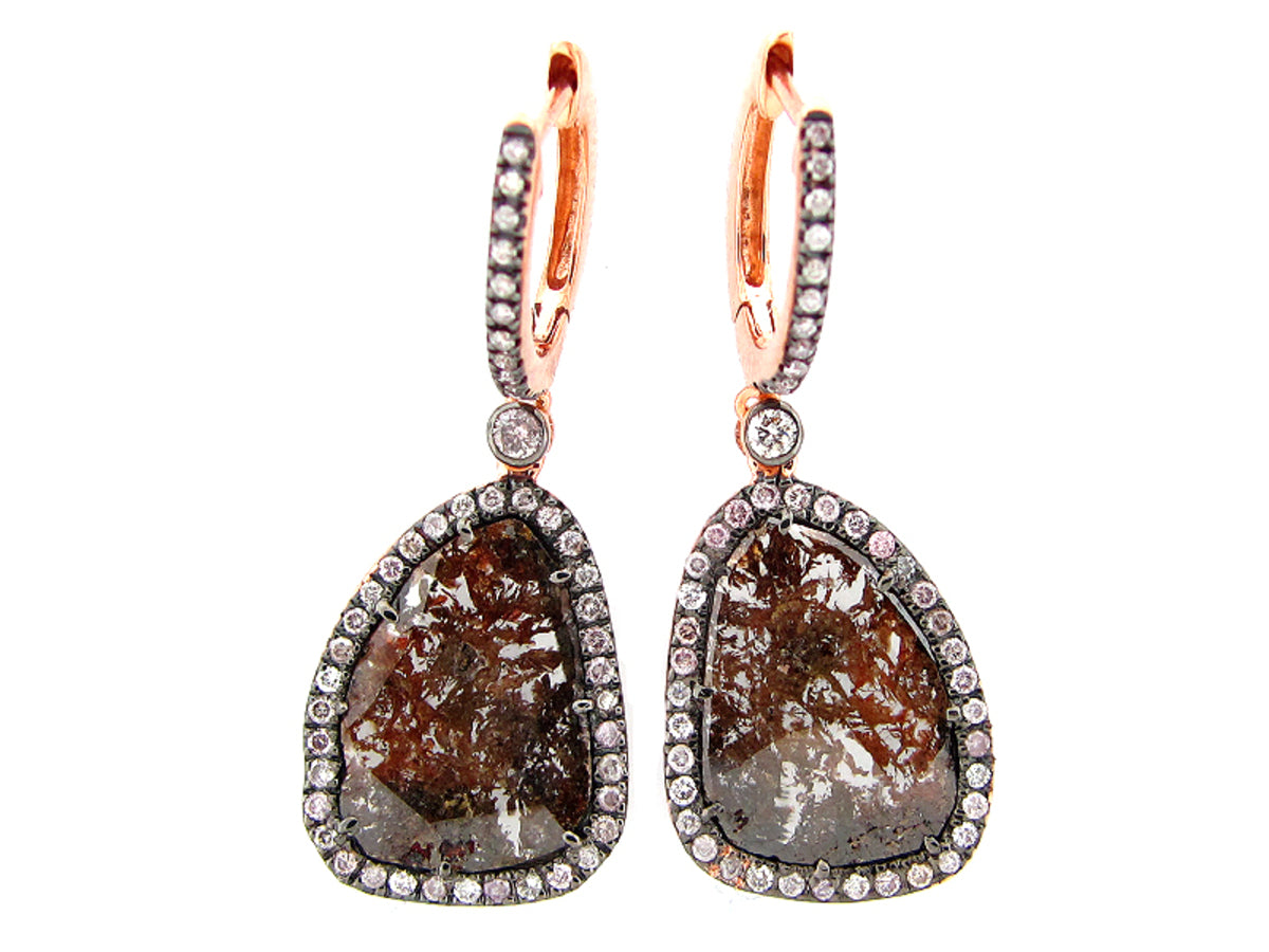 ROSE CUT SLICE FANCY COLOR DIAMOND EARRING, 18KR (N)