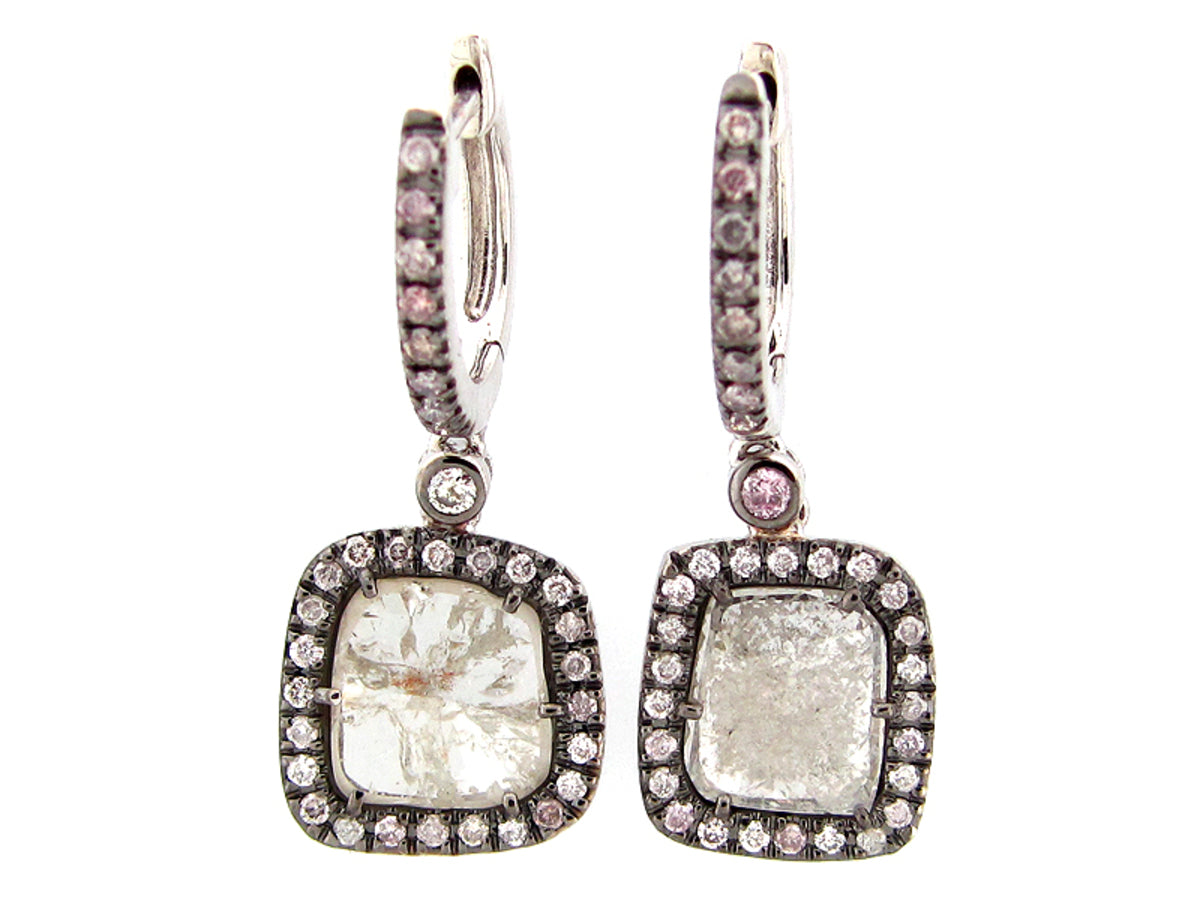 ROSE CUT SLICE GREY DIAMOND EARRING, 18KW (N)