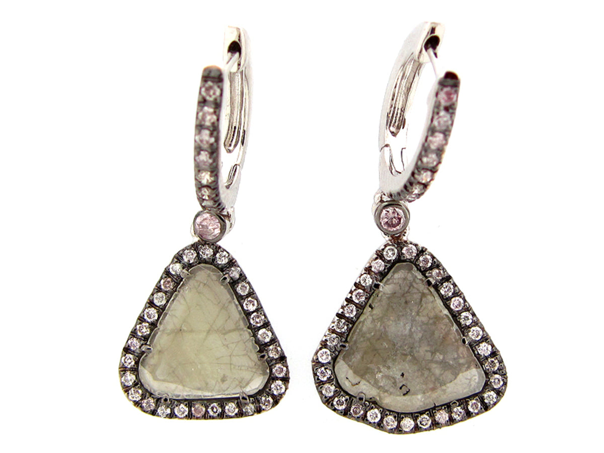 ROSE CUT SLICE GREY DIAMOND EARRING, 18KW (N)