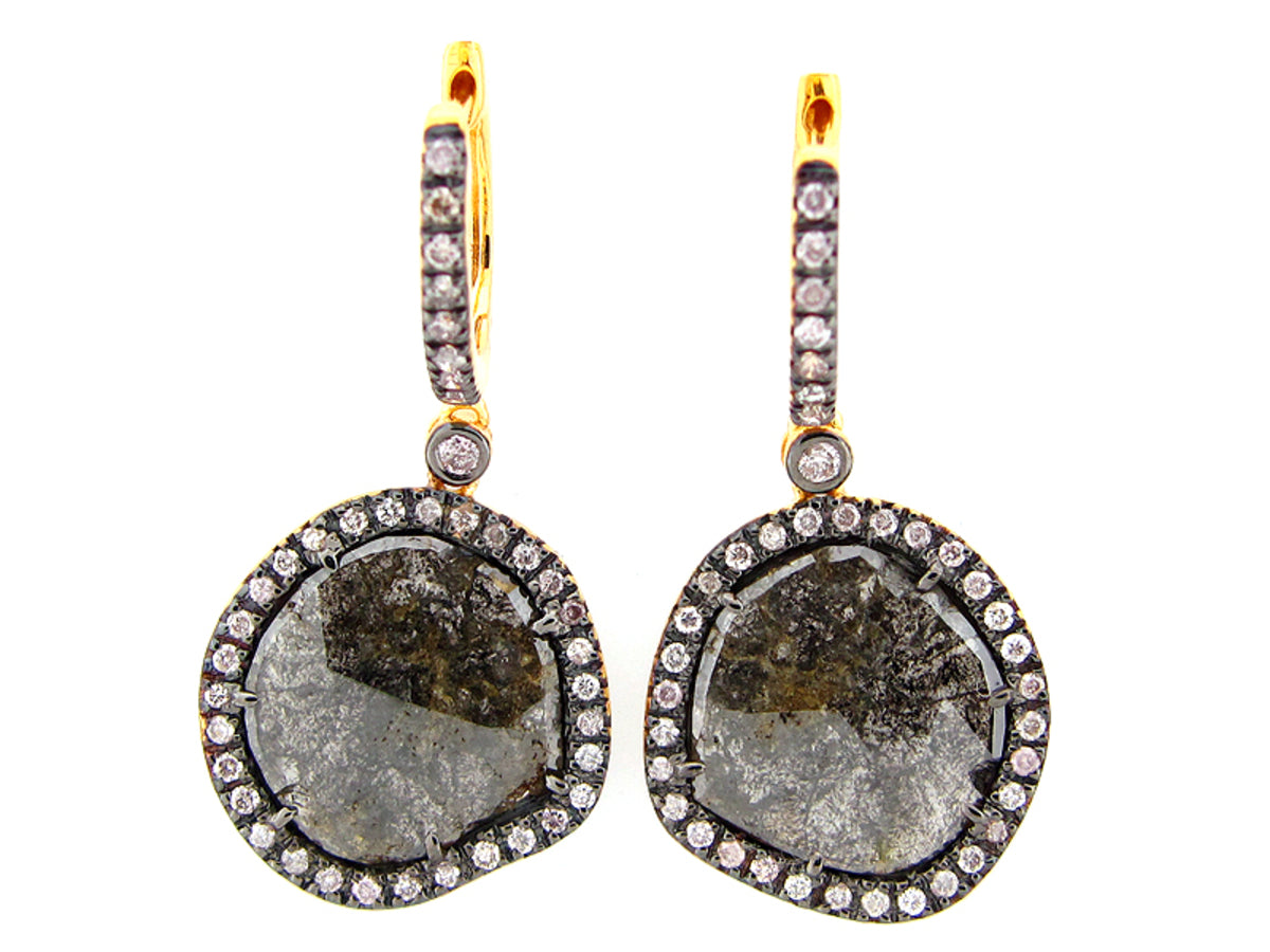 ROSE CUT SLICE FANCY COLOR DIAMOND EARRING, 18KY (N)