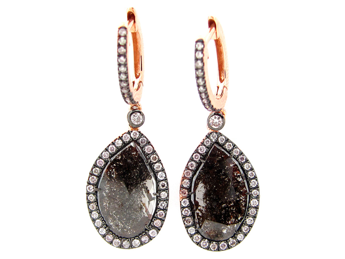 ROSE CUT SLICE BROWN DIAMOND EARRING, 18KR (N)