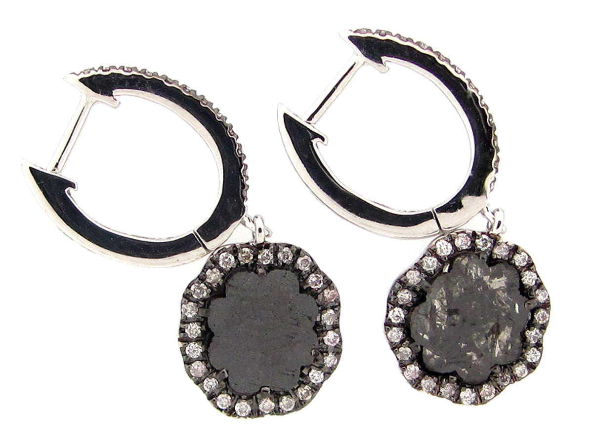 ROSE CUT SLICE BLACK DIAMOND EARRING, 18KW (N)