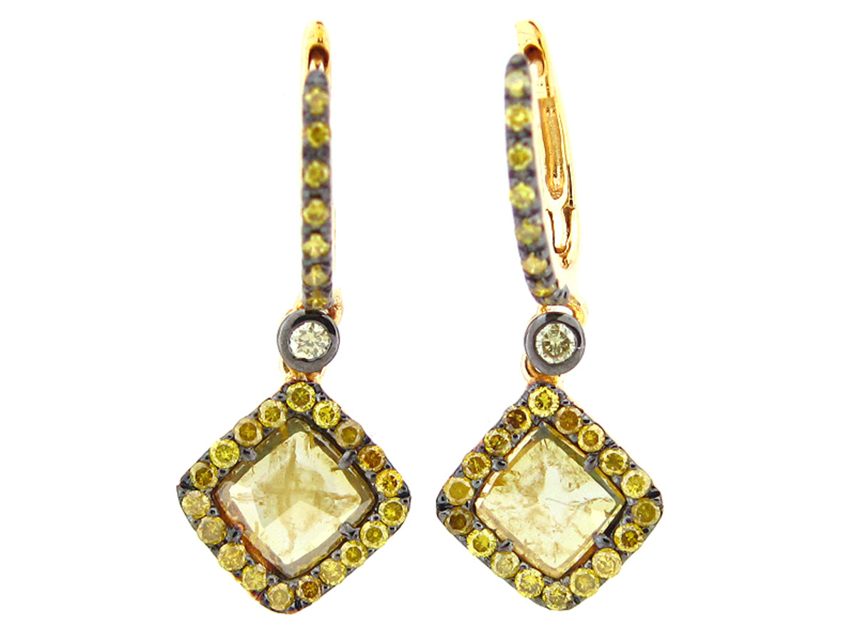 MIX SHAPE ROSE ROUGH CUT YELLOW DIAMOND EARRING, 18KY (N)