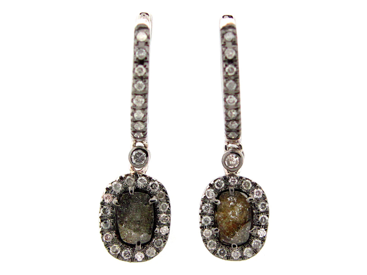 ROSE CUT SLICE BROWN DIAMOND EARRING, 18KW (N)