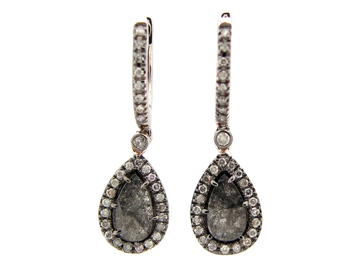 ROSE CUT SLICE BROWN DIAMOND EARRING, 18KW (N)