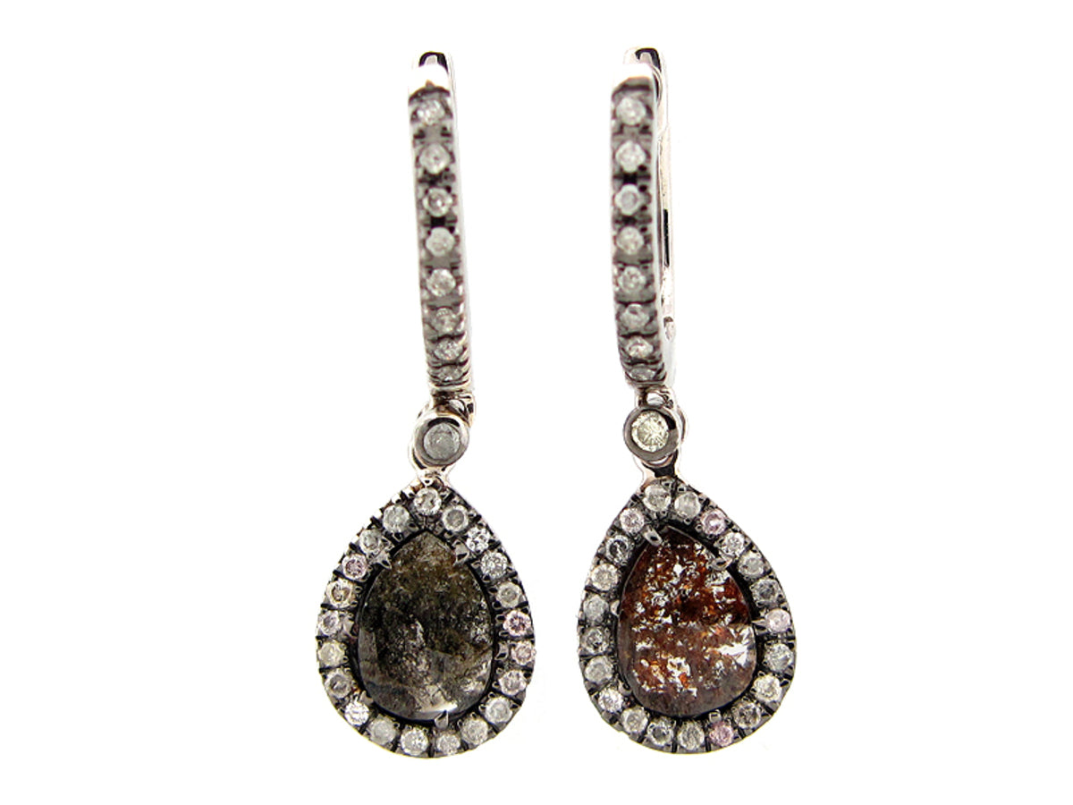 ROSE CUT SLICE BROWN DIAMOND EARRING, 18KW (N)