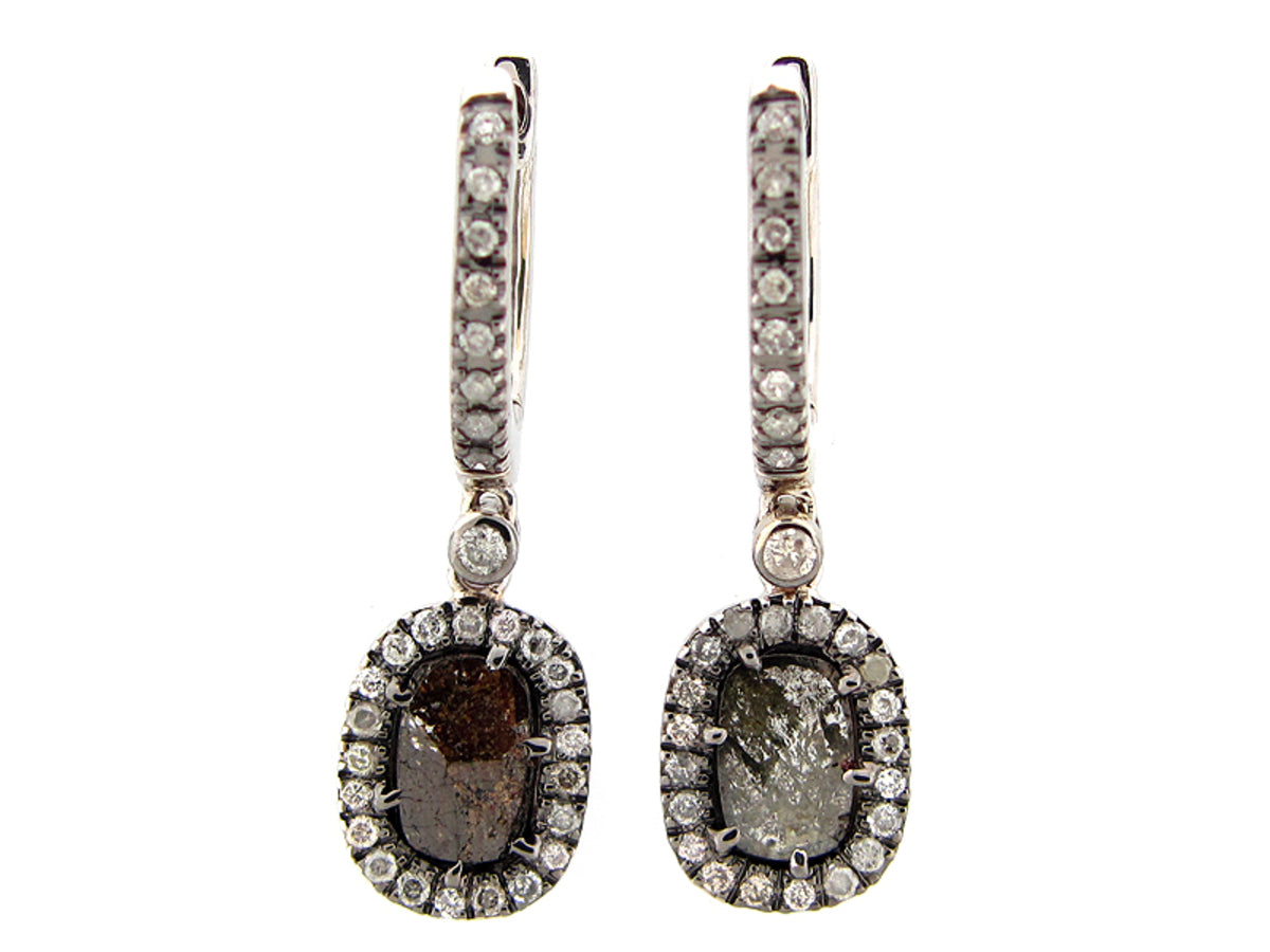 ROSE CUT SLICE BROWN DIAMOND EARRING, 18KW (N)