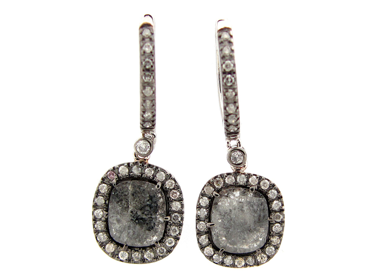 ROSE CUT SLICE GRAY DIAMOND EARRING, 18KW (N)