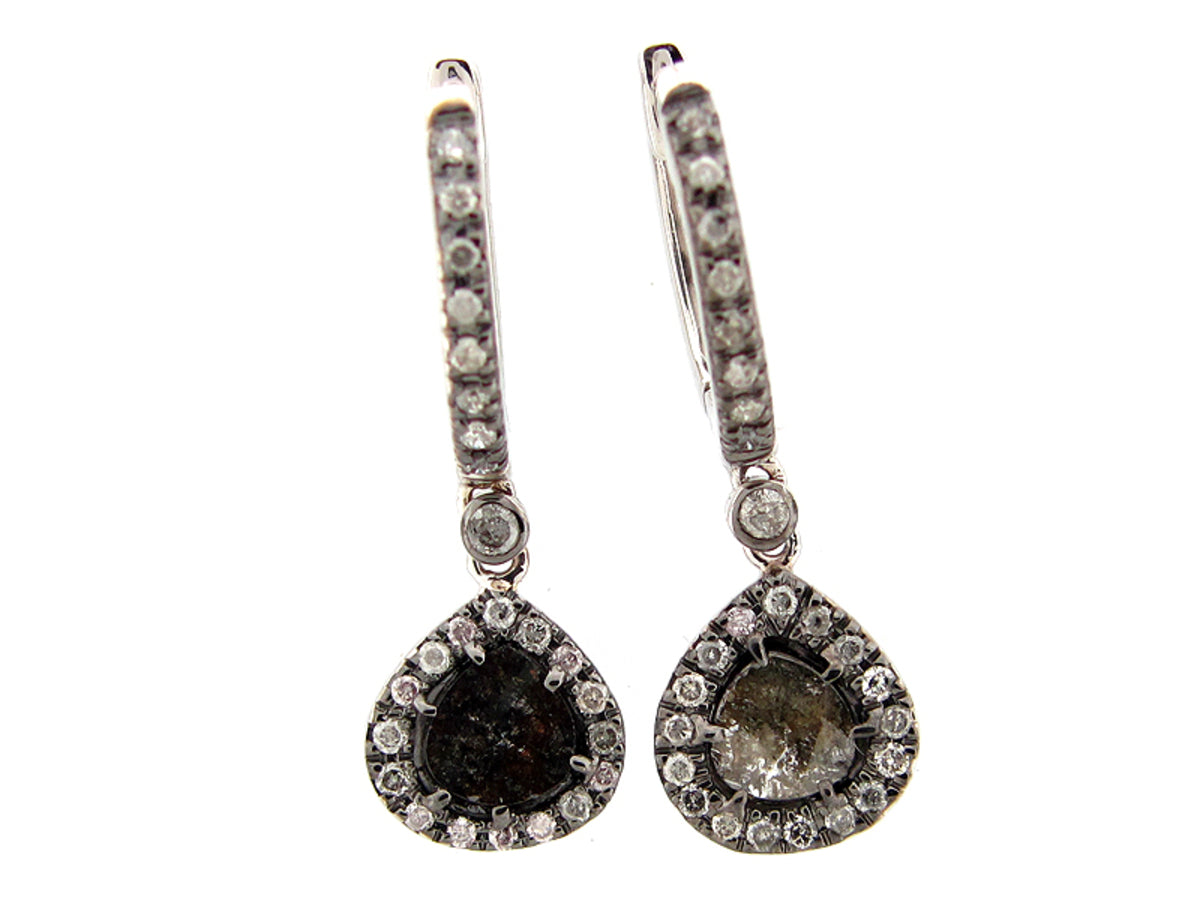 ROSE CUT SLICE BROWN DIAMOND EARRING, 18KW (N)
