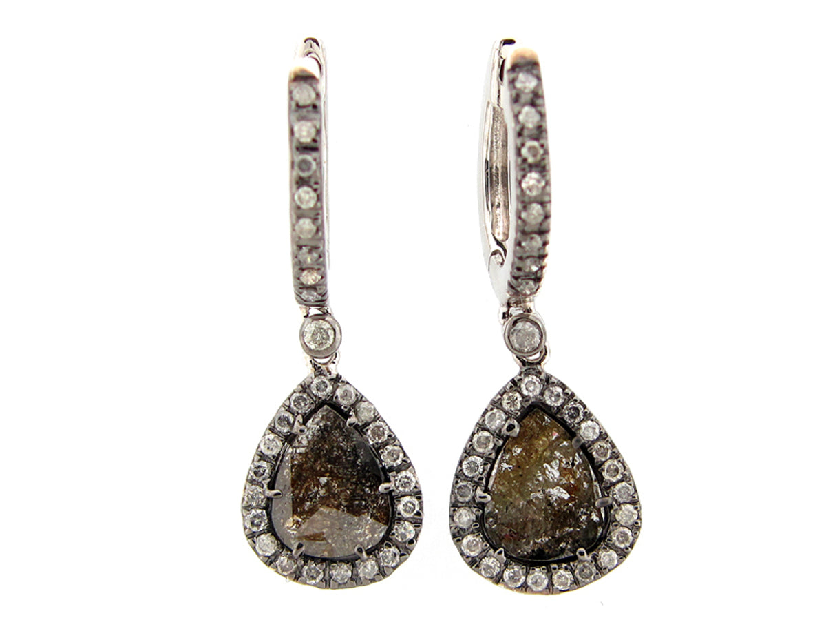 ROSE CUT SLICE BROWN DIAMOND EARRING, 18KW (N)