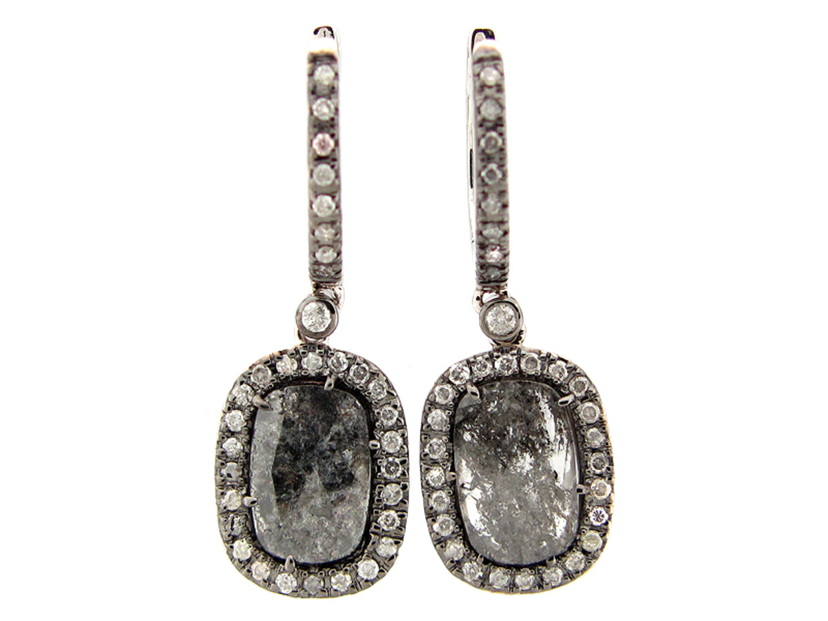 ROSE CUT SLICE GRAY DIAMOND EARRING, 18KW (N)