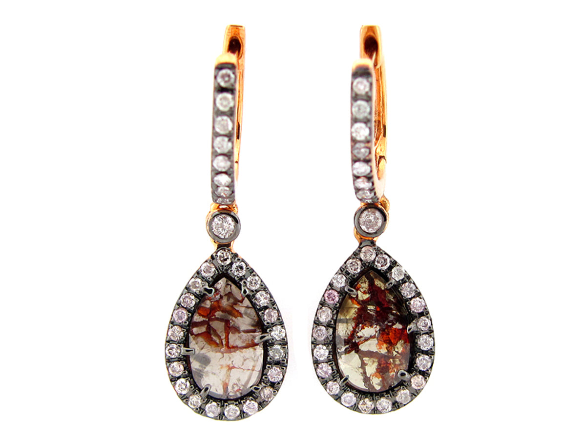 ROSE CUT SLICE BROWN DIAMOND EARRING, 18KR (N)