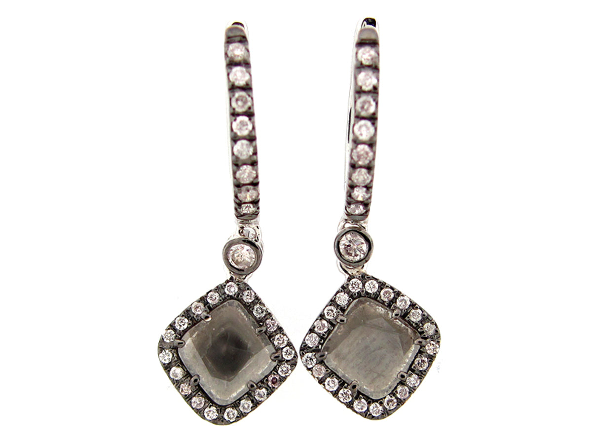 ROSE CUT SLICE GRAY DIAMOND EARRING, 18KW (N)