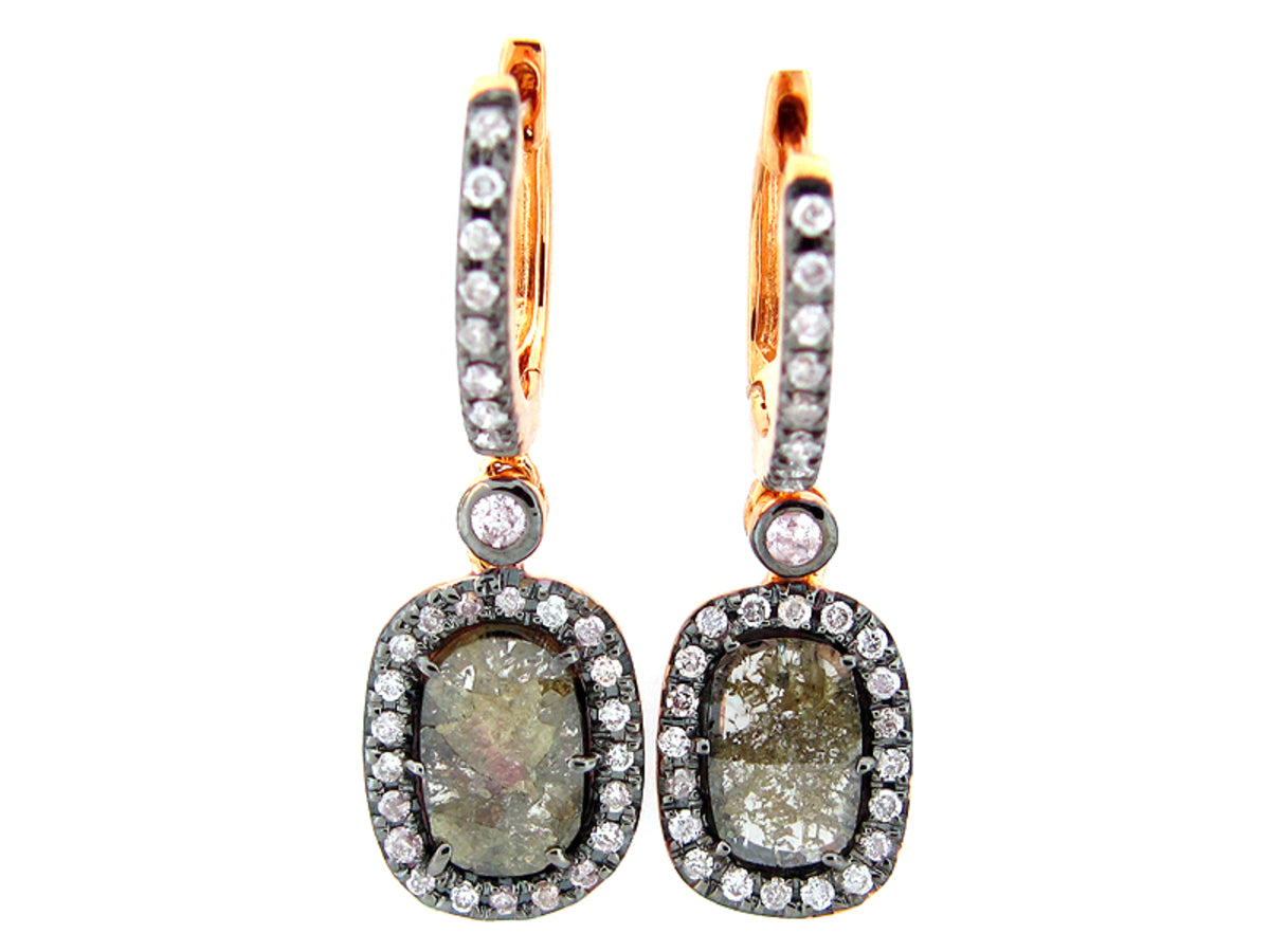 ROSE CUT SLICE GRAY DIAMOND EARRING, 18KR (N)
